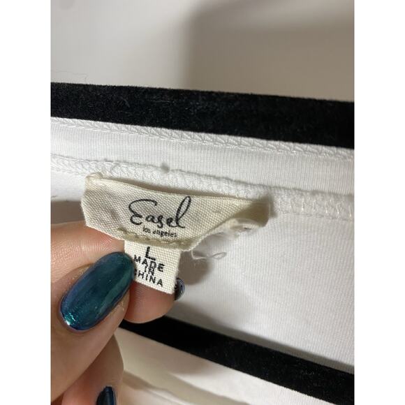 Easel Women's Large Star Patched Oversized Tee T-Shirt White Cotton Boho Relaxed - Picture 3 of 5